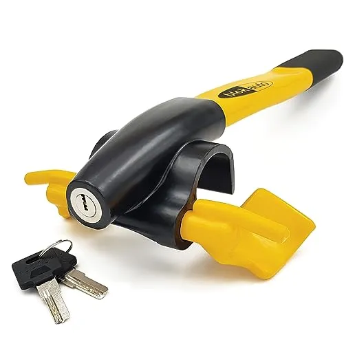 BLOKAUTO 9595 Lenkradschloss - Effektive Diebstahlsicherung für Ihr Auto - Motorradschlösser mit auffälliger gelber Farbe für optimale Sichtbarkeit und Sicherheit. Einfaches 'Push Locking'-System schützt Ihr Fahrzeug ohne Beschädigung des Lenkrads.