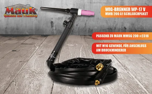 MAUK® Universal Keramik Lift-Tig Brenner Schweißbrenner - 3 Meter Schlauchpaket - WIG-Schweißgerät mit 3m Schlauchpaket und ergonomischem Handstück für präzises Schweißen. Kompatibel mit MAUK MMSG 200, ideal für professionelle Anwendungen.