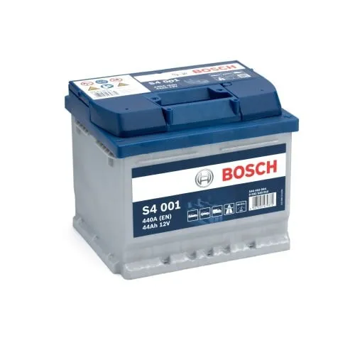 Bosch S4 001 Autobatterie 12V 44Ah 440A - Autobatterien für verschiedene Fahrzeugtypen, wartungsfrei mit hoher Lebensdauer und minimaler Selbstentladung, ideal für Kleinwagen und technisch ausgestattete Autos.