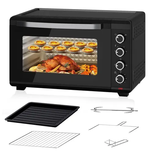 Mini Backofen 60 Liter 2000W Minibackofen mit Drehspieß Backblech Pizza Ofen