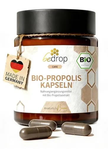 bedrop Bio Propolis Kapseln 800mg - Hochdosierte Nahrungsergänzung für Immununterstützung - Bio Propolis Kapseln, 60 Stück, reich an Polyphenolen & Flavonoiden, nachhaltig in Glas verpackt. Unterstütze dein Immunsystem mit 100% natürlichem Propolis aus kontrollierter Imkerei.