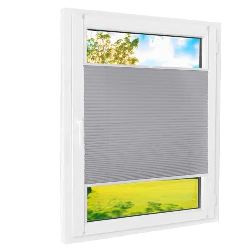 Plissee Klemmfix Grau 110x140 cm – Sichtschutz ohne Bohren - Plissees für Fenster & Türen, einfache Montage ohne Bohren, idealer Sichtschutz und energieeffizient durch thermo-isolierende Eigenschaften.