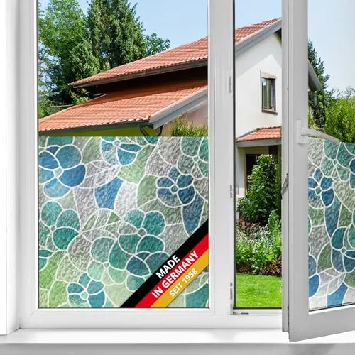d-c-fix Fensterfolie Lisboa Blau - 45 cm x 2 m – selbstklebende Sichtschutzfolie mit modernem Muster für Glasflächen – selbsthaftend, blickdicht, dekorativ