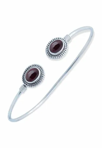 mantraroma Armreif 925 Sterling Silber Granat roter Stein Damen Geschenk (MAR-002-02)