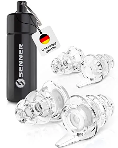 Senner Gehörschutzstöpsel MusicPro - Hi-Fi Ohrstöpsel für Musiker - Gehörschutz für Konzerte und Festivals mit SNR 20 dB, bietet klaren Klang und schützt das Gehör, schlanker schwarzer Alubehälter im Lieferumfang.