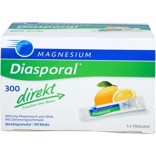 Magnesium Diasporal 300 direkt Granulat - Nahrungsergänzungsmittel zur schnellen Magnesiumversorgung, ideal für unterwegs, erfrischender Zitronengeschmack und enthält die empfohlene Tageszufuhr von 300 mg.