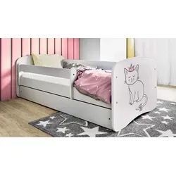 Raumhirsch Furniture Kinderbett Katze, 80x180 cm - Hochwertiges Kinderbett mit abnehmbarer Schutzschiene und geräumiger Schublade für Stauraum. Ideal für ein modernes Kinderzimmer, inklusive verstellbarem Lattenrost und waschbarer Matratze.