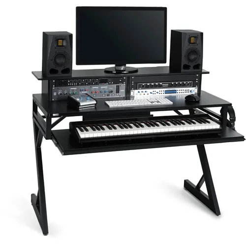 Stagecaptain ST-120 Studiotisch - Cases & Bags - Großzügige Arbeitsfläche mit ergonomisch ausziehbarem Keyboardtray und stabilem Z-Gestell, perfekt für Studios und kreative Arbeitsplätze.