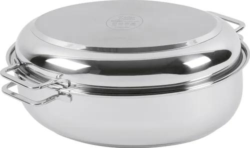 SILIT Bräter oval 38x26cm mit Deckel - Edelstahl Multibräter, ideal für Festtagsessen. Mit 38x26cm Platz für große Fleischstücke, auch als Pfanne oder Warmhalteplatte nutzbar. Für alle Herdplatten geeignet.
