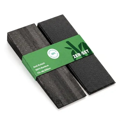 Türstopper rutschfest aus Bambus Schwarz - 2er Set Türkeil aus Holz - Fester Türstopper Boden mit Gummi - Türkeile für alle Böden - Holzkeile für alle Arten von Türen - Door stopper