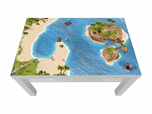 Piraten/Schatzinsel Möbelfolie/Aufkleber - LCK06 - passgenau für den Lack Couchtisch (90 x 55 cm) von IKEA - In wenigen Minuten zum einzigartigen Spieltisch für Kinder! (Möbel Nicht inklusive)