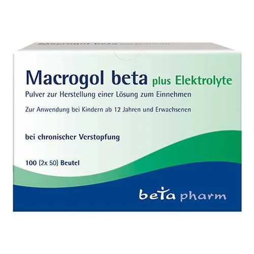 Macrogol Beta Plus Elektrolyte Pulver 100 ST - Arzneimittel zur Behandlung von Verstopfung bei Erwachsenen und Jugendlichen, sorgt für eine komfortable Darmtätigkeit auch bei langanhaltenden Beschwerden.