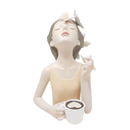 Formano Büste Dame mit Kaffeetasse und Schmetterlingen - Moderne Dekofigur aus Kunststein, ideal für Wohnzimmer und Arbeitszimmer. Mit einzigartigem Design bringt sie Farbe und Stil in jeden Raum.
