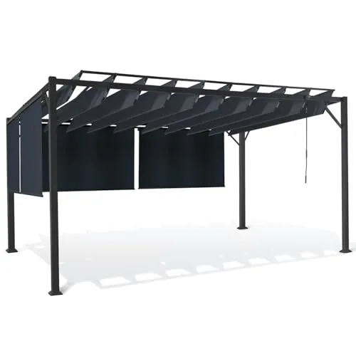 IDMarket Pergola Luxus-Edition 3x4 M mit verstellbaren Lamellen in anthrazitgrau - Genießen Sie schattige Stunden im Freien mit der eleganten Pergola LUXE. Die verstellbaren Lamellen bieten Flexibilität und Schutz, während die 4 Jalousien zusätzlichen Komfort bieten.