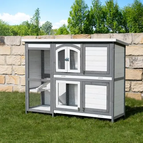Miweba MyAnimal Hasenstall MH-02 - Doppelstockhaus für Kaninchen, 140x48x108 cm, grau/weiß