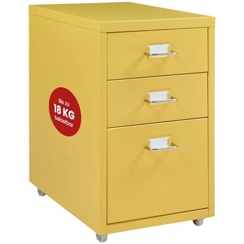 [en.casa] Rollcontainer Kökar - Mobiler Schubladenschrank mit 3 Schubladen - Büro-Aktenschrank mit 3 Schubladen, ideal für maximale Ordnung und Mobilität im Homeoffice. Robustes Metalldesign, integrierte Etikettenhalter für einfache Organisation.