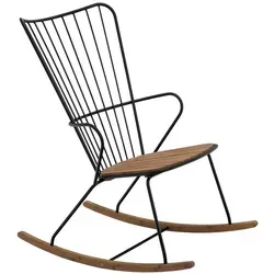 Houe Paon Rocking Chair Black - Eleganter Gartenstuhl mit ergonomischer Rückenlehne und sanfter Schaukelfunktion für stilvolle Entspannung im Freien. Hochwertiger pulverbeschichteter Stahl und natürliche Bambuslamellen sorgen für Langlebigkeit und Komfort.