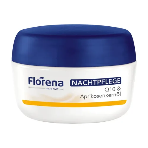 Florena Nachtpflege Q10 & Aprikosenkernöl - Anti-Aging Gesichtscreme - Nachtpflege für frische Ausstrahlung - Mit Q10 und Aprikosenkernöl reduziert sie Falten und verbessert die Elastizität der Haut in nur 4 Wochen.
