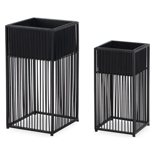 Wohnling Blumenständer WL6.754, schwarz, Metall, 2-teilig - Garten-Zubehör für stilvolle Pflanzenpräsentation, 2 herausnehmbare Töpfe in verschiedenen Größen, höhenverstellbare Kappen für Unebenheiten und schützende Kunststofffüße.