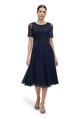 Vera Mont Damen Partykleid 0113/4825, Blau (Night Sky 8541) - Elegantes Cocktailkleid mit halben Ärmeln und Rundhalsausschnitt, gefertigt aus hochwertigem Materialmix mit Chiffon und Spitze. Perfekt für besondere Anlässe!