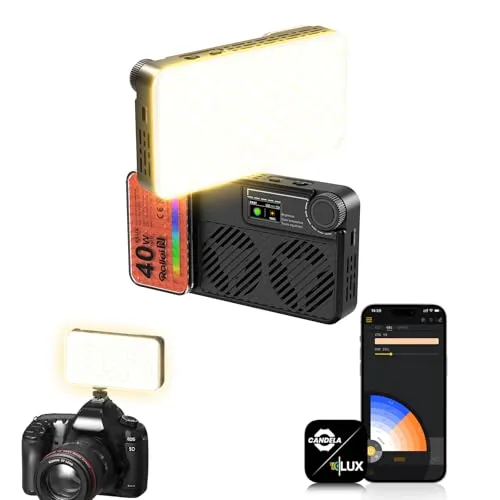 LED-Dauerlicht Compact 40W RGB | LUX-Serie 28878 - Kompaktes LED-Leuchtmittel mit 40W, 360 RGB-Farben und variabler Farbtemperatur. Perfekt für mobiles Arbeiten und Studios, steuerbar per App oder Tasten.