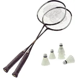 Badminton Set 2 Schläger 6 Bälle - Exklusiv für Fortgeschrittene - Badminton-Set mit 2 hochwertigen Schlägern (66 cm) und 6 langlebigen Federbällen, ideal für fortgeschrittene Spieler und Profis. Aluminium-Rahmen und Graphit-Schaft sorgen für optimale Leistung.