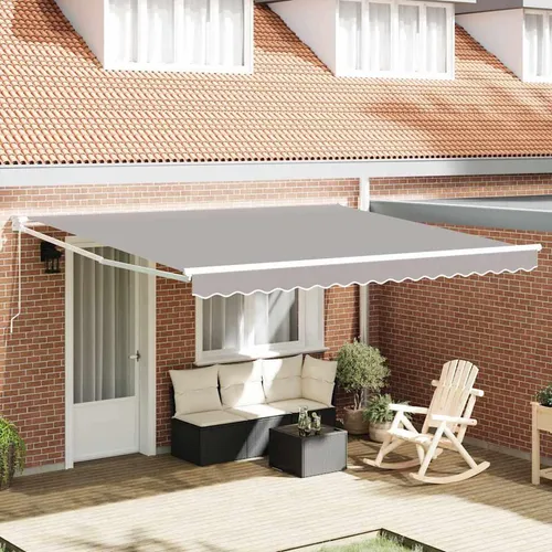 vidaXL Manuelle Einziehbare Markise 400x300 cm - Hellgrau - Außenanbau: Diese manuelle Markise schützt vor Sonne und Regen und verleiht deinem Balkon oder deiner Terrasse einen modernen Look. Robustes, wasser- und UV-beständiges Material sorgt für Langlebigkeit und einfachen Einsatz.