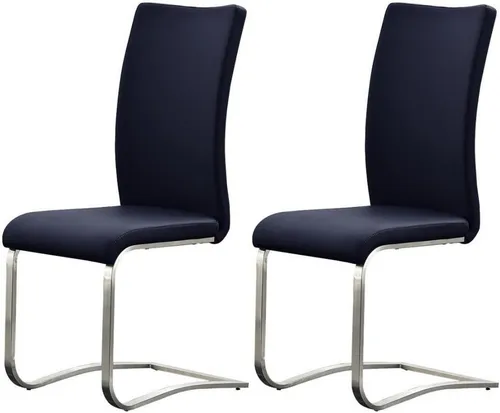 Livetastic Schwingstuhl Dunkelblau aus Echtleder - Eleganter Schwingstuhl aus Echtleder mit ergonomischer Schaumstoffpolsterung und gebürstetem Edelstahlgestell, perfekt für stilvolle Esszimmer.