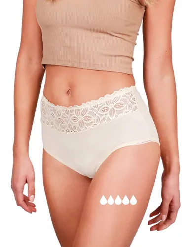 Taynie Periodenslip Deluxe extra stark - Periodenunterwäsche starke Blutung - Damen Auslaufsichere Periodenunterwäsche / Periodenslip aus Bio Baumwolle, Beige