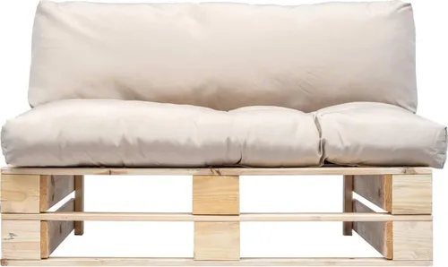 vidaXL Outdoor-Sofa Paletten mit Kissen in Sandfarben - Gartenmöbel für höchsten Komfort, aus witterungsbeständigem Kiefernholz mit weichen, dick gepolsterten Kissen für entspannte Stunden im Freien.