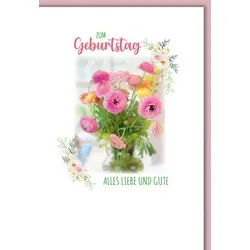 Geburtstag - Karte mit Umschlag - Ranunkel, Blumenranke