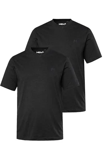 Men Plus Herren T-Shirt Übergrößen L-8XL, 2er-Pack, V-Ausschnitt schwarz - Doppelpack in Übergrößen bis 8XL. Hochwertige Basic-Qualität mit V-Ausschnitt und Halbarm für den optimalen Tragekomfort.