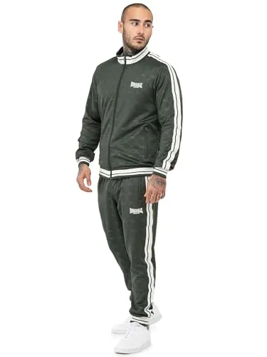 Lonsdale Herren Ashwell Trainingsanzug, Olive/White, L - Stylischer Slim Fit Jogginganzug aus hochwertigem Mischgewebe mit praktischen Reißverschlusstaschen und modischen Logo-Details – perfekt für Streetwear-Looks!