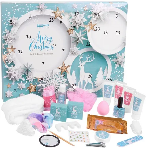BRUBAKER Cosmetics Beauty Adventskalender 2024 - XXL Wellness Weihnachtskalender, 24 hochwertige Körperpflegeprodukte und Spa Accessoires in Mint Blau