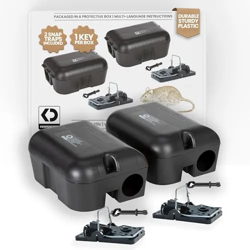 Köder-Discount Rattenköderbox Set mit 2 Köderboxen und 2 Präzisions-Schlagfallen – Giftfreie Rattenbekämpfung, Wetterfest & Wiederverwendbar – Sicher für Kinder & Haustiere, inkl. Anleitung