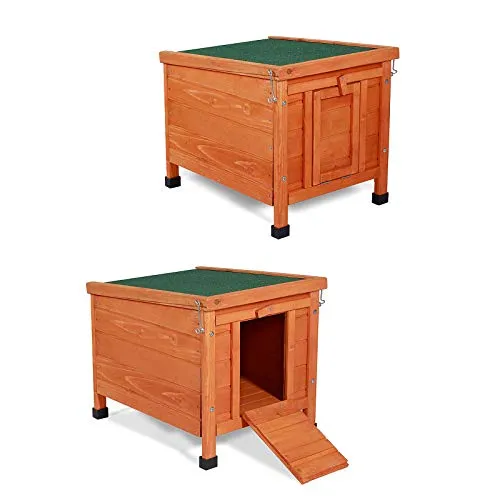 lionto Kleintierstall - Wetterfester Kaninchenstall aus Holz 43 x 52 x 43 cm - Ställe für Kaninchen und Kleintiere, wetterfest und ideal für Außenauslauf mit einem aufklappbaren Dach für einfachen Zugang.