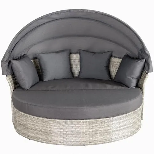 riess-ambiente Sonneninsel PLAYA LIVING 165cm - Wetterfeste Sonneninsel aus Polyrattan mit drehbarem Fußteil und klappbarem Dach – ideal für entspannte Stunden auf Balkon, Terrasse oder im Garten.