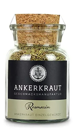 Ankerkaut Rosmarin Gewürz, gerebelt, getrocknet, perfekt für Kartoffeln, Essen mit Kartoffel würzen, Kartoffelspalten, Wedges, Gitterkartoffeln würzen, 40g im Korkenglas