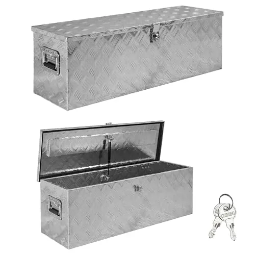 Trucky Anhänger-Deichselbox - Aluminium Werkzeugkiste - Transportboxen: Robuste und wasserdichte Deichselbox aus Aluminium für sichere Lagerung von Werkzeugen, inklusive Schloss und Schlüssel für zusätzlichen Schutz.