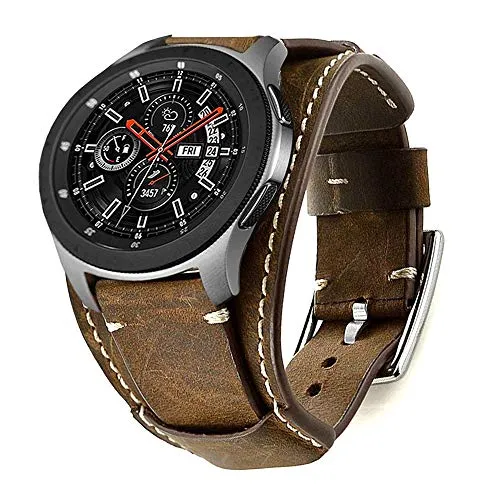 Leotop 22mm Echtes Leder Armband für Samsung Galaxy Watch 46mm & Gear S3 - Smartwatch Ersatzarmband aus hochwertigem, handgenähtem Leder im Retro-Stil, ideal für Alltag und Outdoor-Sport. Passt perfekt für Handgelenke von 6.9" bis 8.07" und bietet einfachen Wechsel ohne Werkzeug.
