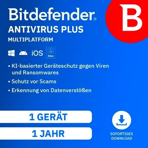 Bitdefender Antivirus Plus Multiplatform 2026 / 1 Gerät / 1 Jahr / KEY (ESD)