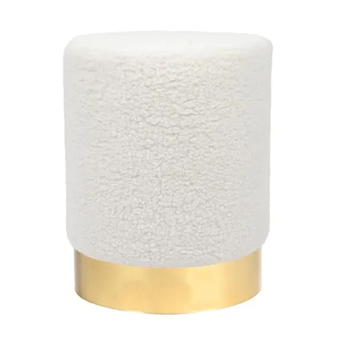 Harbour Housewares 1x Creme H36 x D29cm Runden Bouclé-Fußhocker - Klein Bedroom Wohnzimmer Schminktisch Fußbank Ottomane Sitzpuff Stuhl Sitz
