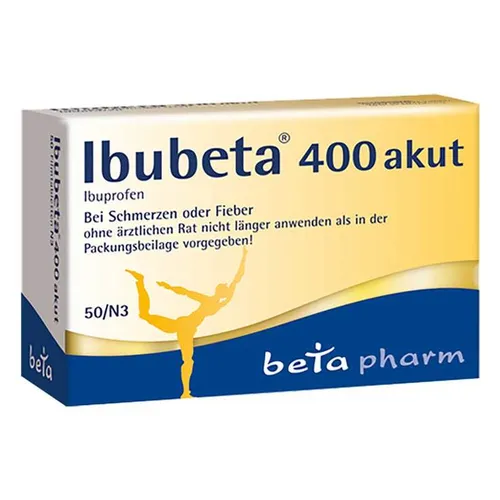 Ibubeta 400 Akut Filmtabletten - Schmerzmittel - Arzneimittel zur schnellen Linderung von leichten bis mäßig starken Schmerzen und Fieber. Enthält den Wirkstoff Ibuprofen für effektive Schmerzkontrolle.
