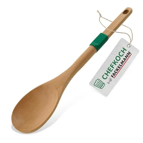 Chefkoch Kochlöffel aus nachhaltigem Buchenholz – Vielseitig zum Rühren & Kochen, ergonomisch, mit Anti-Rutsch-Ring, 31,6 x 6,2 cm
