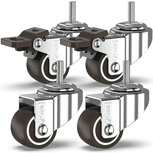 GBL 4x Möbelrollen mit 2 Bremsen - 4 Schwerlast Rollen für Möbel mit 2 Bremsen - 25mm M6x15mm Gewinde x 40kg Schwerlastrollen - Lenkrollen Transportrollen Laufrollen