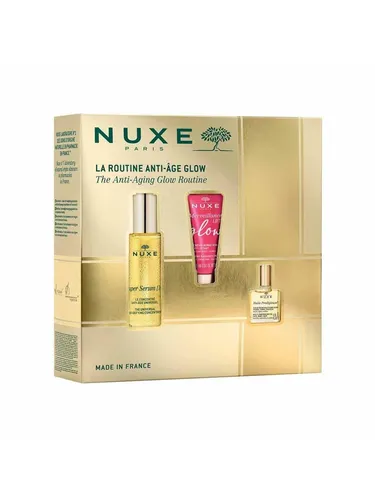 Nuxe Anti-Aging Glow Routine Set: Super Serum [10] - Gesichtspflege Set für strahlende Haut: Vegan, mit Anti-Aging Wirkung für Tag und Nacht, ideal für Gesicht und Hals.