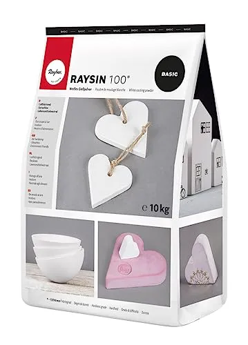 Rayher Raysin 100 Gießpulver, 10 kg - lufthärtend und geruchslos - Modelliermasse für feine Oberflächen und detailgetreue Abgüsse, ideal für Hobby-Bastler. Bruchfest und stabil, nach 30 min entformbar – perfekt für Deko-Artikel und Reliefs.