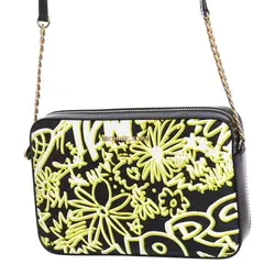 MICHAEL KORS GRAFFITI JET SET ITEM LARGE EW CROSSBODY HANDBAG BLACK NEON YELLOW
