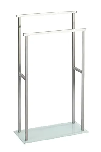 WENKO Edelstahl Handtuchbutler Mod. Debar - Eleganter Handtuchständer aus rostfreiem Edelstahl mit zwei stufenförmig angeordneten Aufhangstangen und schwerer Glasplatte, perfekt für stilvolle Bäder.