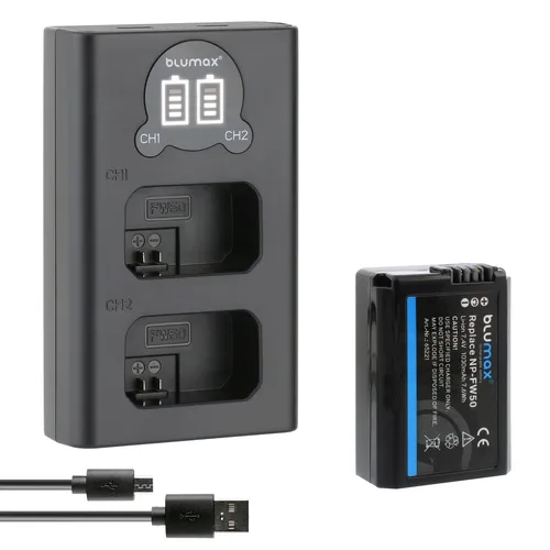 Akku + LCD Lader für Sony NP-FW50 Alpha  6000 6500  7R II NEX 7 RX10 1030 mAh